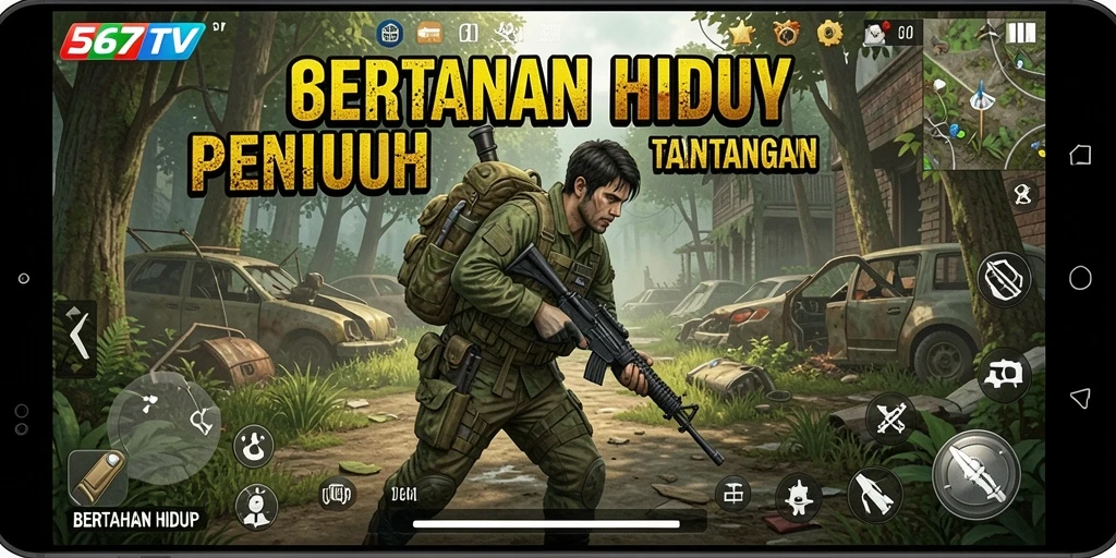 Antarmuka menampilkan elemen bertahan hidup yang realistis dan mendebarkan.
