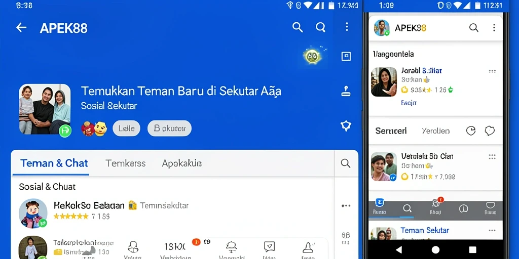 Tampilan antarmuka APEK88 untuk menemukan teman sekitar.