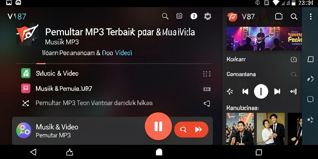 Antarmuka aplikasi V87 yang sederhana dan elegan.